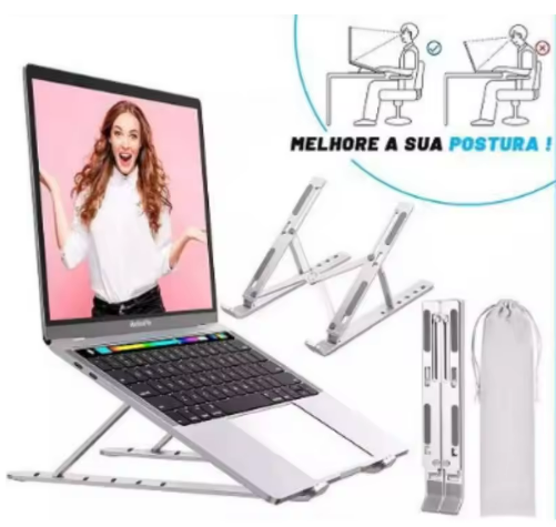 Suporte de Alumínio Reforçado para Notebook – Ajustável e Ideal para Home Office